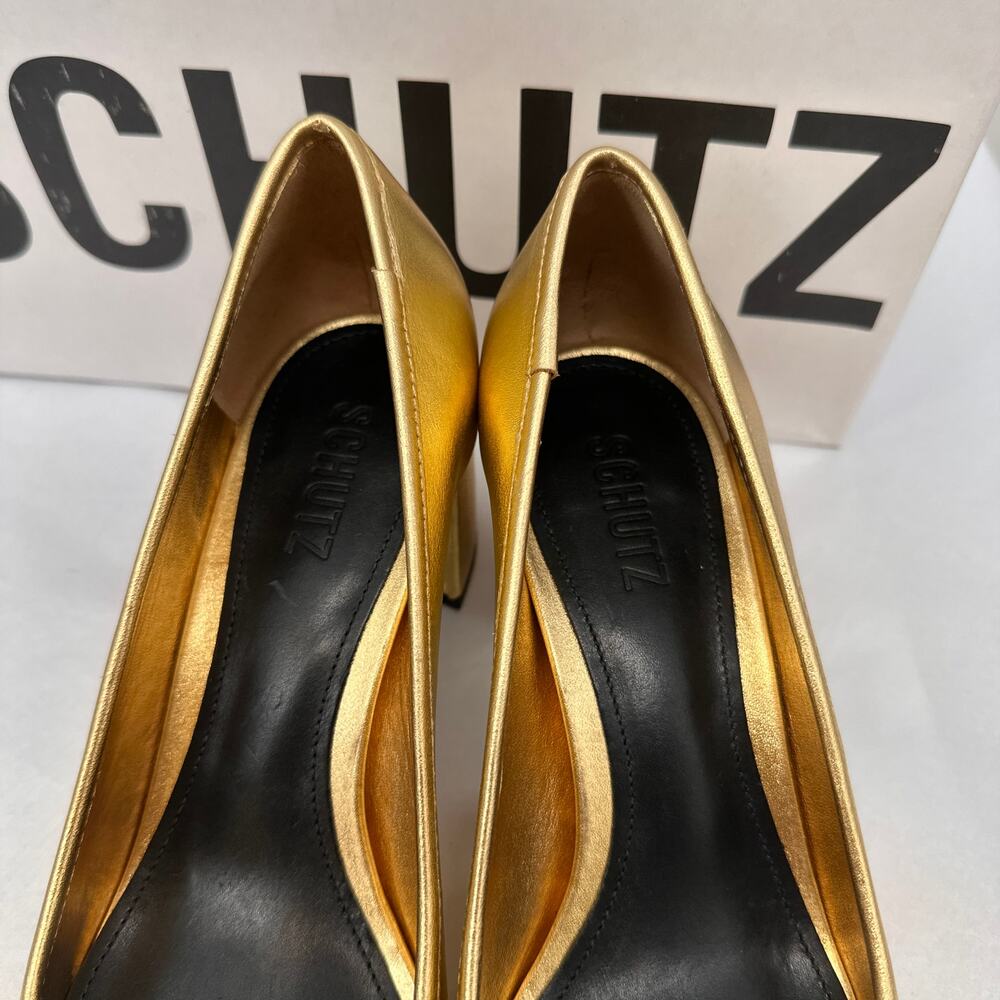 SCHUTZ New in Box Arissa Block Cap Toe Heel in Black & Gold // 8.5 - Picture 5 of 12